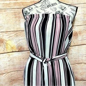 TOX K Vertical Stripe‎ Sleeveless Belted Jumpsuit Size M